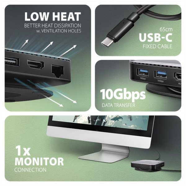 Axagon HMC-UFO 9in1 USB-C 10Gbps dokkolóállomás NVME/SATA M.2 slottal NEW #5
