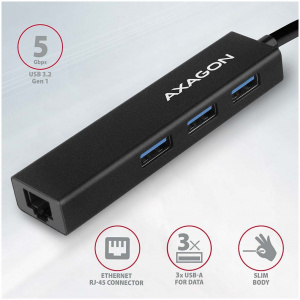 Axagon HMA-GL3A 3 portos USB 3.2 Gen 2 HUB Gigabit LAN porttal #2
