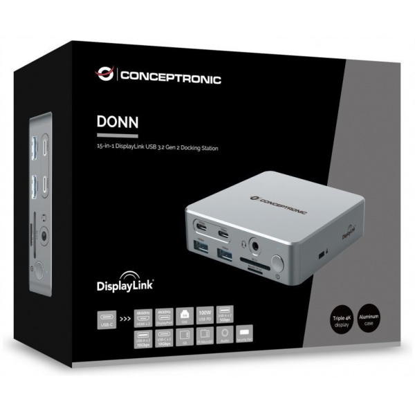 Conceptronic 15-in-1 DisplayLink Docking Station USB-C dokkoló #4