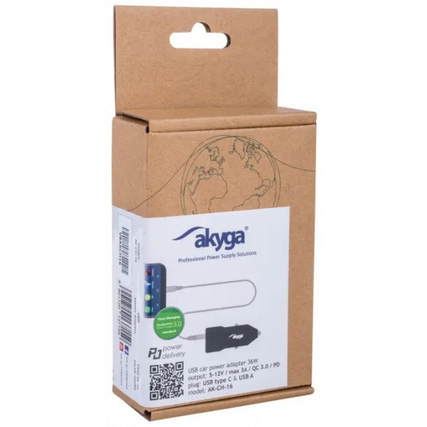 Akyga USB Car charger (autós gyorstöltő adapter) (36W) USB-A + USB-C, QC3.0, PD #4