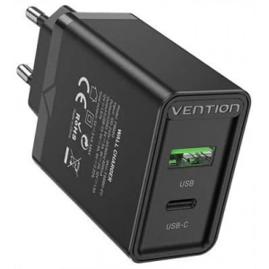 Vention 20W USB-s hálózati gyorstöltő (1x USB-C, 1x USB-A) fekete NEW #2
