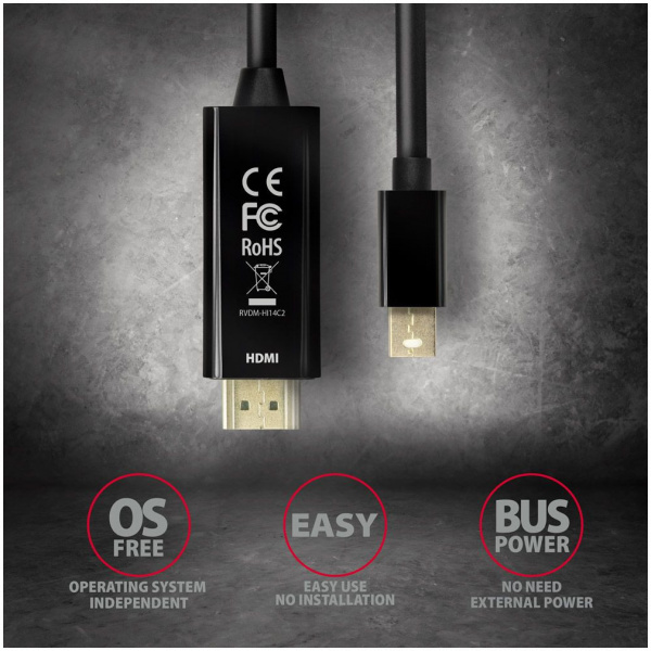 Axagon mini DisplayPort (M) – HDMI (M) kábel 4K 30Hz 1,8m #3