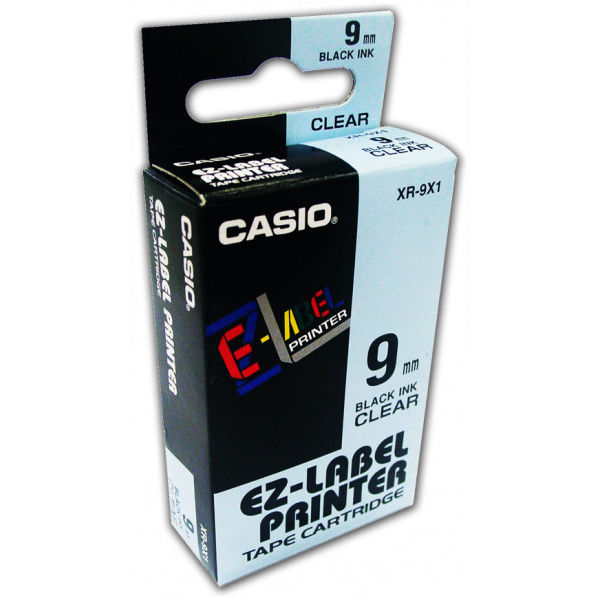 Casio XR-9X1 EZ-Label 9mm betűnyomó szalag (áttetsző alapon fekete betű) #1