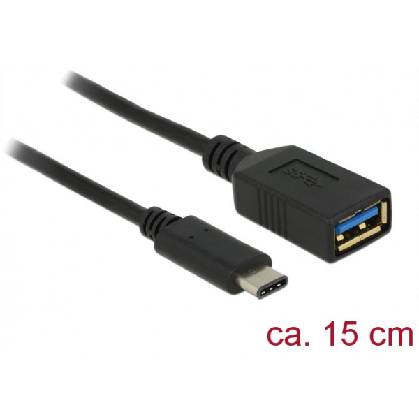 USB (C) – USB (A) (M/F) hosszabbító kábel 15cm Delock #1