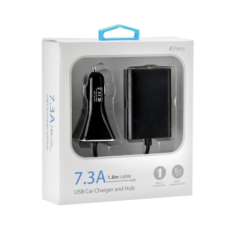 USB Car charger (autós töltő kábellel) DC 7,3A (össz) 4 USB csatlakozó BlueStar #1