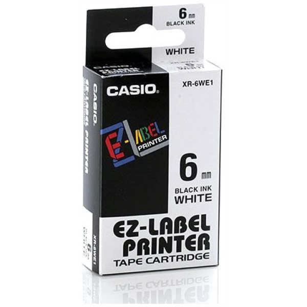Casio XR-6WE1 EZ-Label 6mm betűnyomó szalag (fehér alapon fekete betű) #1