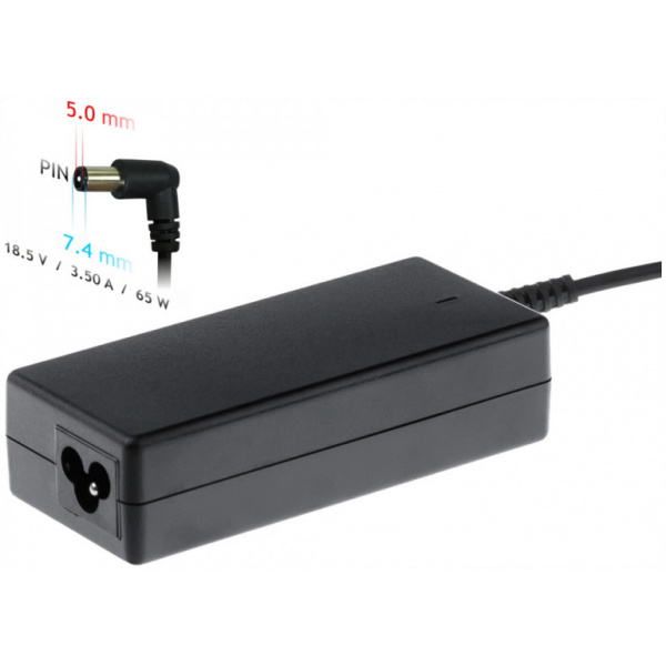 AC adapter HP (Compaq) notebookhoz 18,5V 3,5A (65W) - 7,4x5,0 mm + pin #1