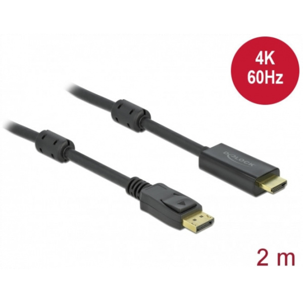 DisplayPort (M) – HDMI (M) kábel 4K 60Hz (aktív) 2m - Delock #1