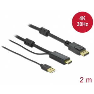 HDMI (M) – DisplayPort (M) kábel 4K 30Hz, USB tápellátással 2m - Delock #1