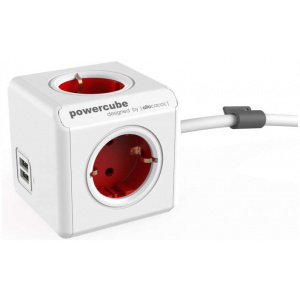 220V-os PowerCube Extended USB DE elosztó (4 aljzat + 2 USB, 1,5m) piros #1