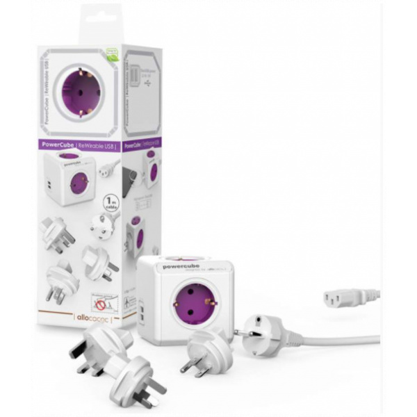 220V-os PowerCube ReWirable (IEC EU) hálózati elosztó (4 aljzat + 2 USB, 1m) #1