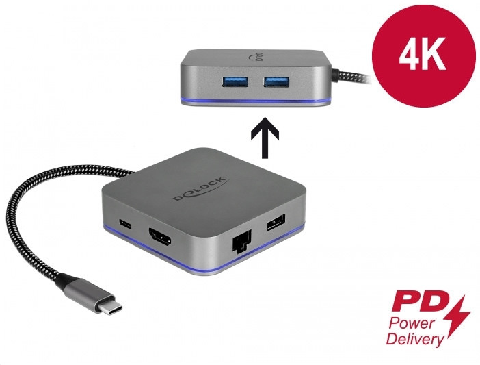 Delock USB Type-C™ dokkolóállomás HDMI 4K + LAN + USB PD 3.0, kijelzős #1