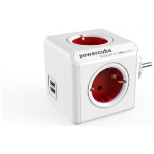 220V-os PowerCube Original USB DE hálózati elosztó (4 aljzat + 2 USB) piros #1