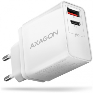 Axagon 220V-os USB-s fali gyorstöltő (1x QC3.0 + 1x PD USB-C port) fehér #1