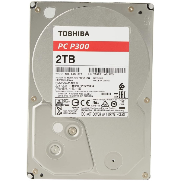 2TB Toshiba P300 SATA3 HDD 128MB - HDWD220UZSVA #1