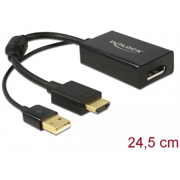 Delock HDMI > DisplayPort 1.2 4K 30Hz átalakító USB tápkábellel, 24cm kábel #1