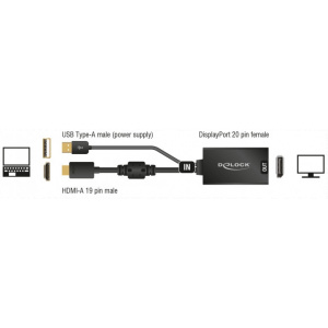 Delock HDMI > DisplayPort 1.2 4K 30Hz átalakító USB tápkábellel, 24cm kábel #2