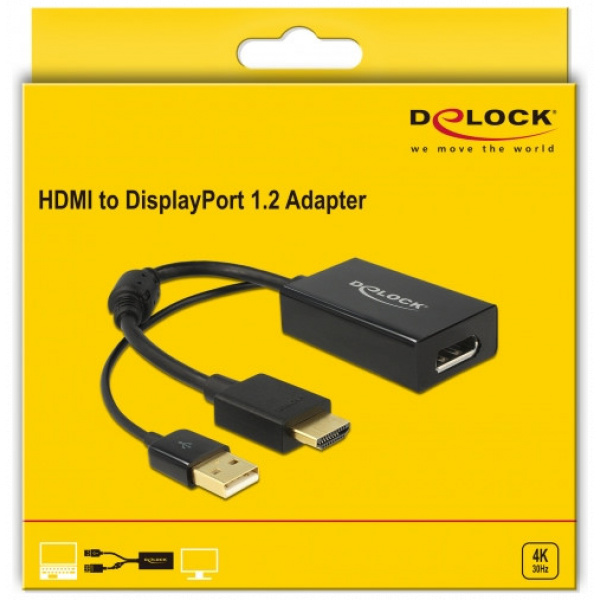 Delock HDMI > DisplayPort 1.2 4K 30Hz átalakító USB tápkábellel, 24cm kábel #3