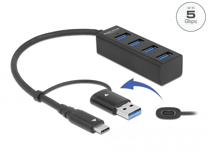 Delock 4-port USB 3.2 Gen 1 HUB USB Type-C™ vagy A-típusú USB csatlakozóval #1