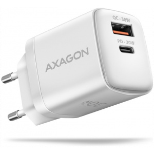Axagon 220V-os USB-s fali gyorstöltő (1x QC3 USB + 1x PD3.0 USB-C) 30W fehér #1