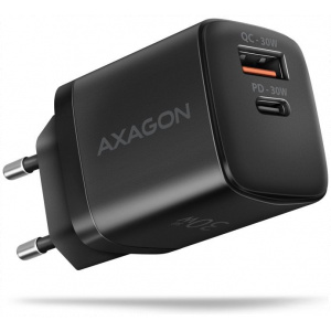 Axagon 220V-os USB-s fali gyorstöltő (1x QC3 USB + 1x PD3.0 USB-C) 30W fekete #1