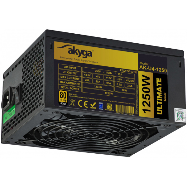 Akyga (AK-U4-1250) 1250W 80+ Gold tápegység (14cm hűtővel) #1