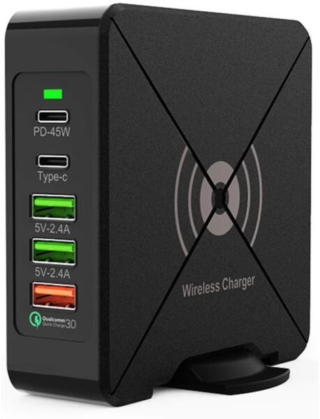 Blackbird USB töltő (220V) - PD 75W 2x USB-C, 3x USB-A, Wireless töltés #1