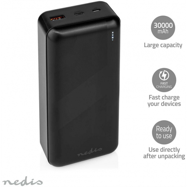 Nedis Powerbank 30000 mAh - USB-A, USB-C, PD 3.0 18W (fekete) #5