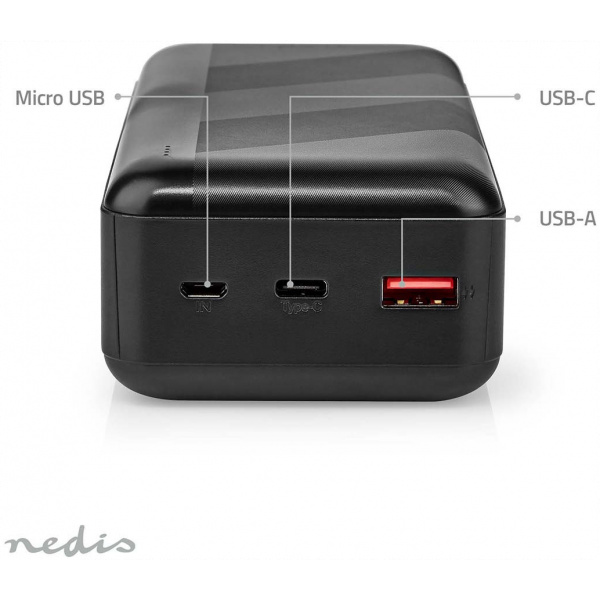 Nedis Powerbank 30000 mAh - USB-A, USB-C, PD 3.0 18W (fekete) #7