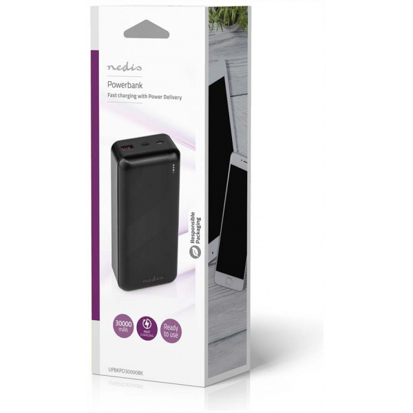 Nedis Powerbank 30000 mAh - USB-A, USB-C, PD 3.0 18W (fekete) #8