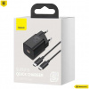 Baseus Super Si USB-C hálózati gyorstöltő 1m kábellel (220V), max 25W, fekete #1