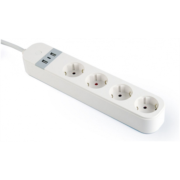 Gembird 4 aljzatos okos (Smart) elosztó USB töltőportokkal (fehér) #1