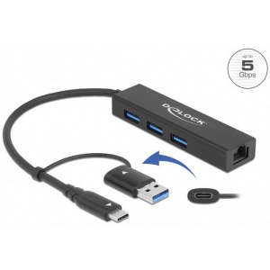 Delock 3-port USB 3.2 Gen 1 HUB USB Type-C™/A csatlakozóval, Gigabit LAN-al #1