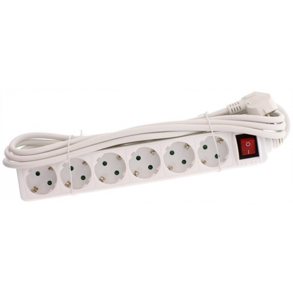 220V-os hálózati elosztó 6 aljzattal (3m kábellel, kapcsolóval) Well #1