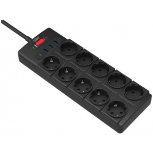WELL túlfeszültségvédett elosztó, 10 aljzat, 3 USB-A, 1 USB-C, 2m vezeték #1