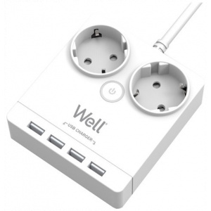 220V-os hálózati elosztó 2 aljzattal, 4 USB-A csatlakozóval (3m kábellel) Well #1