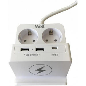 220V-os hálózati elosztó 2 aljzattal, 2 USB-A + 1 USB-C port, Wireless töltés #1