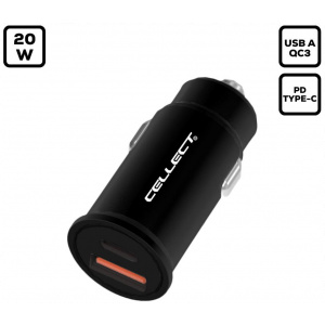 USB Car charger (autós gyorstöltő) 1x Type-A QC3.0 + 1x Type-C PD USB Cellect #1