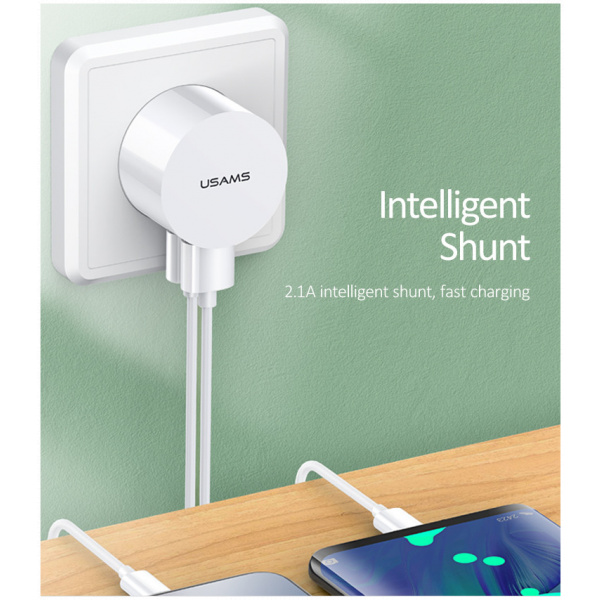 Usams T20 Dual USB-s töltő 1m micro USB kábellel (220V) - 2,1A #4