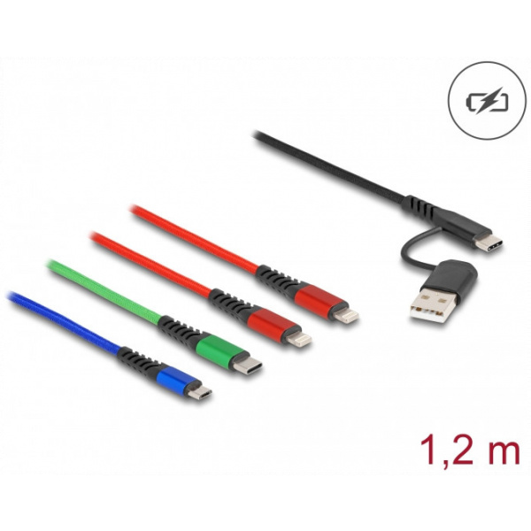 Delock USB 4-in-1 kábel szett (USB-A/C > 2x Lightning™, Micro USB, USB-C™) 1,2m #1