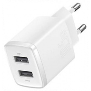 Baseus 2x USB-A Compact hálózati gyorstöltő (220V), max 10,5W, fehér #1