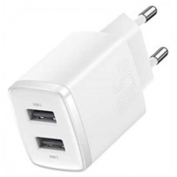 Baseus 2x USB-A Compact hálózati gyorstöltő (220V), max 10,5W, fehér #1