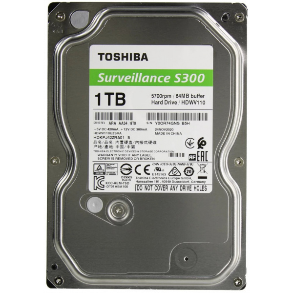 1TB Toshiba S300 Surveillance HDD 64MB - HDWV110UZSVA #1