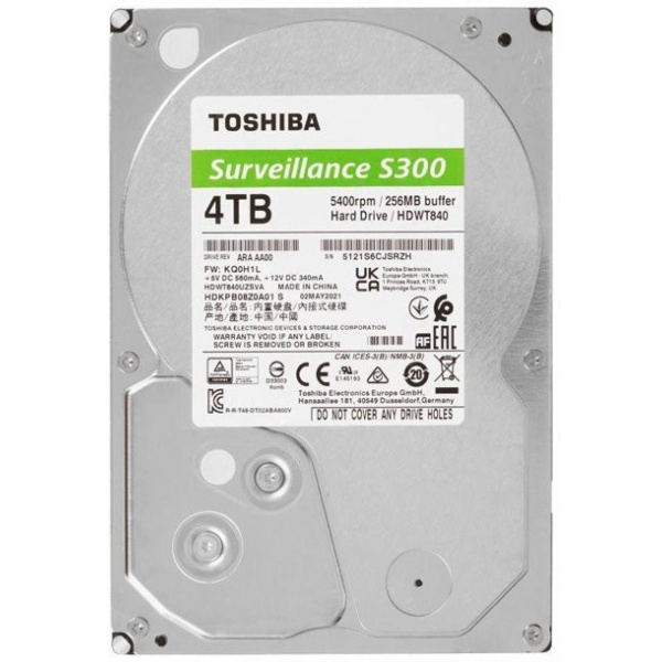 4TB Toshiba S300 Surveillance HDD 256MB - HDWT840UZSVA #1