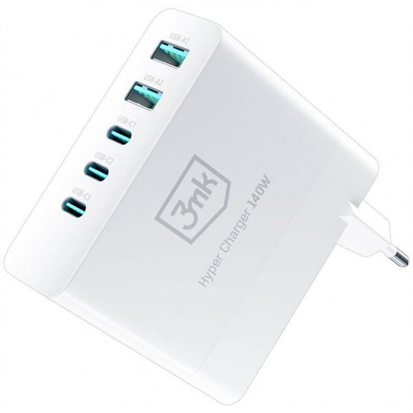 3mk Hyper Charger USB GaN töltő (220V) - 140W, 3x USB-C, 2x USB-A port #1