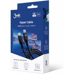 3mk Hyper Cable USB-C – USB-C (M/M) kábel, 4K 60Hz, fekete 100W 1m NEW #1