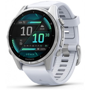 Garmin Fenix 8 43mm AMOLED okosóra (ezüst, fehér szilikon szíjjal) #1