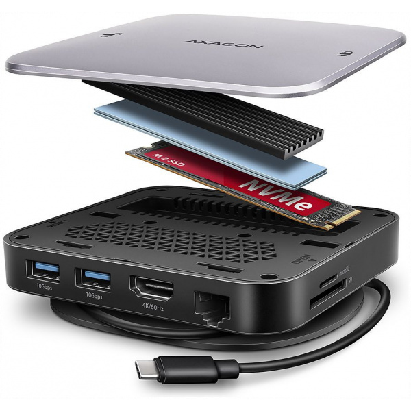 Axagon HMC-UFO 9in1 USB-C 10Gbps dokkolóállomás NVME/SATA M.2 slottal NEW #1