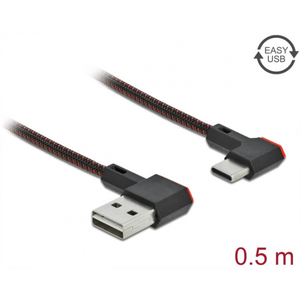 Delock EASY-USB 2.0 kábel USB-A - USB-C kábel 0,5m 90° balra csatlakozókkal #1