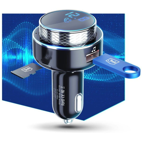 3mk Hyper Car FM transzmitter (12V) - Bluetooth, 2xUSB, kártyanyílás #1